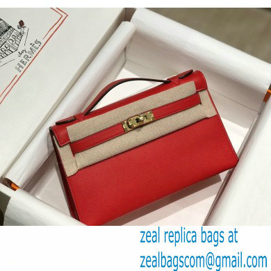 Hermes Mini Kelly 22 Pochette Bag Red in Swift Leather with Gold Hardware