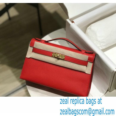 Hermes Mini Kelly 22 Pochette Bag Red in Swift Leather with Gold Hardware - Click Image to Close