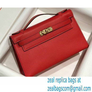 Hermes Mini Kelly 22 Pochette Bag Red in Swift Leather with Gold Hardware - Click Image to Close