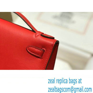 Hermes Mini Kelly 22 Pochette Bag Red in Swift Leather with Gold Hardware - Click Image to Close