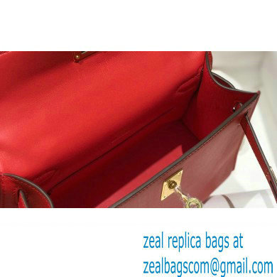 Hermes Mini Kelly 22 Pochette Bag Red in Swift Leather with Gold Hardware - Click Image to Close
