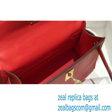 Hermes Mini Kelly 22 Pochette Bag Red in Swift Leather with Gold Hardware