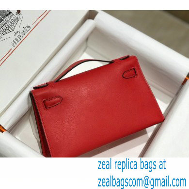 Hermes Mini Kelly 22 Pochette Bag Red in Swift Leather with Silver Hardware - Click Image to Close