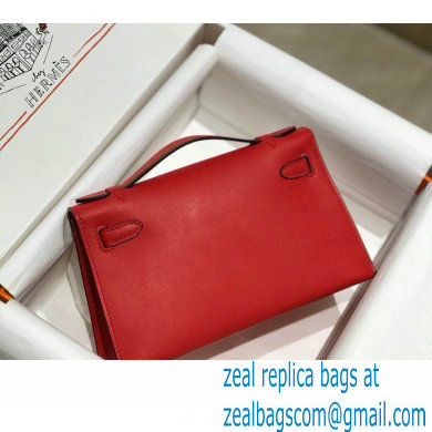 Hermes Mini Kelly 22 Pochette Bag Red in Swift Leather with Silver Hardware