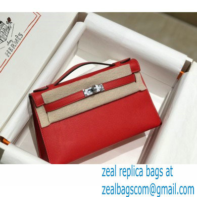 Hermes Mini Kelly 22 Pochette Bag Red in Swift Leather with Silver Hardware