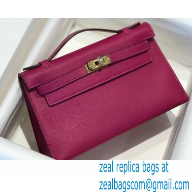 Hermes Mini Kelly 22 Pochette Bag Rose Purple in Swift Leather with Gold Hardware
