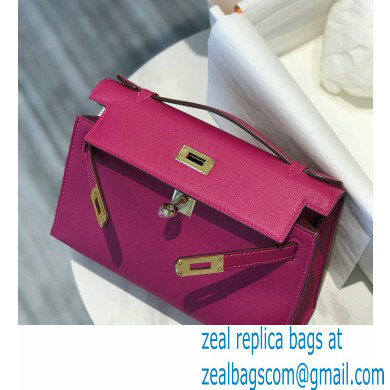 Hermes Mini Kelly 22 Pochette Bag Rose Purple in Swift Leather with Gold Hardware - Click Image to Close