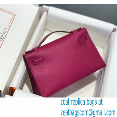 Hermes Mini Kelly 22 Pochette Bag Rose Purple in Swift Leather with Silver Hardware