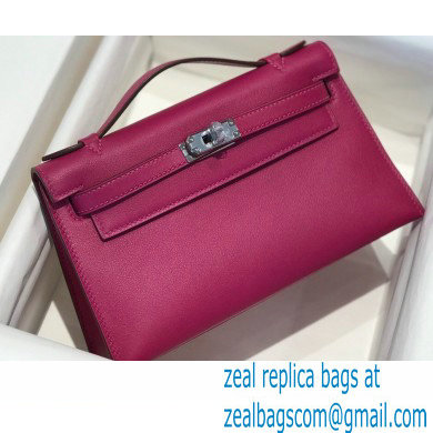 Hermes Mini Kelly 22 Pochette Bag Rose Purple in Swift Leather with Silver Hardware