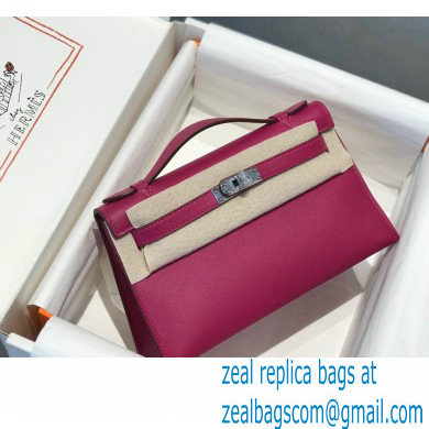 Hermes Mini Kelly 22 Pochette Bag Rose Purple in Swift Leather with Silver Hardware