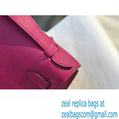Hermes Mini Kelly 22 Pochette Bag Rose Purple in Swift Leather with Silver Hardware