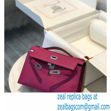 Hermes Mini Kelly 22 Pochette Bag Rose Purple in Swift Leather with Silver Hardware