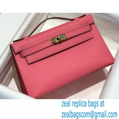 Hermes Mini Kelly 22 Pochette Bag Rouge Pink in Swift Leather with Gold Hardware - Click Image to Close