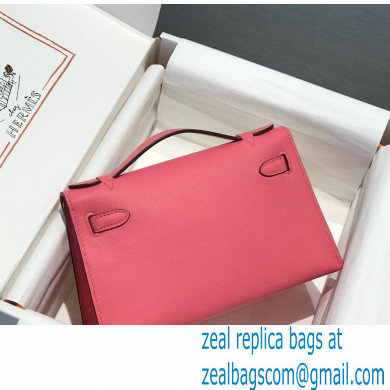 Hermes Mini Kelly 22 Pochette Bag Rouge Pink in Swift Leather with Gold Hardware