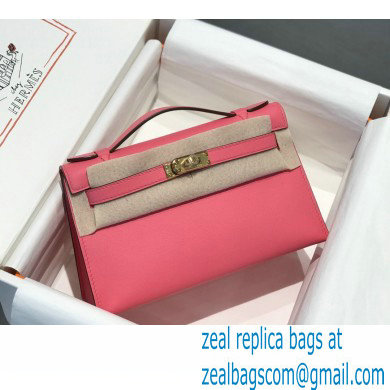 Hermes Mini Kelly 22 Pochette Bag Rouge Pink in Swift Leather with Gold Hardware - Click Image to Close
