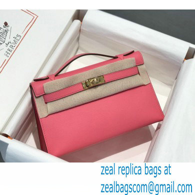 Hermes Mini Kelly 22 Pochette Bag Rouge Pink in Swift Leather with Gold Hardware