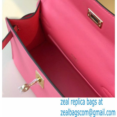 Hermes Mini Kelly 22 Pochette Bag Rouge Pink in Swift Leather with Gold Hardware