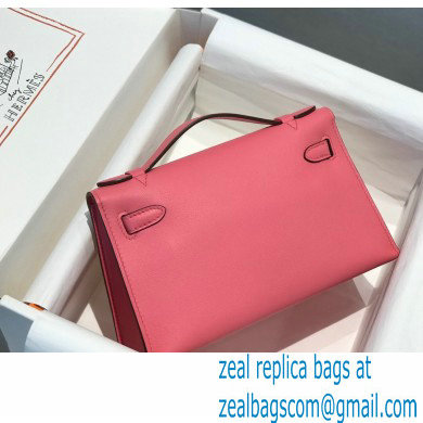 Hermes Mini Kelly 22 Pochette Bag Rouge Pink in Swift Leather with Silver Hardware - Click Image to Close