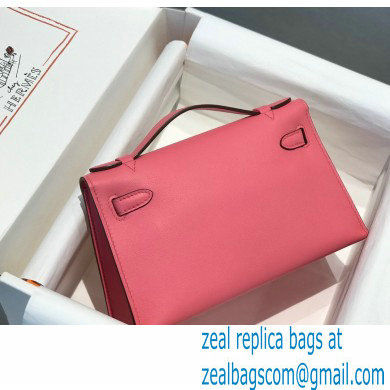 Hermes Mini Kelly 22 Pochette Bag Rouge Pink in Swift Leather with Silver Hardware