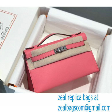 Hermes Mini Kelly 22 Pochette Bag Rouge Pink in Swift Leather with Silver Hardware