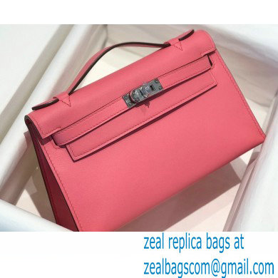 Hermes Mini Kelly 22 Pochette Bag Rouge Pink in Swift Leather with Silver Hardware