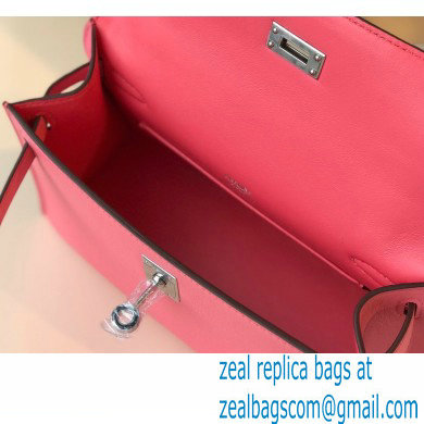 Hermes Mini Kelly 22 Pochette Bag Rouge Pink in Swift Leather with Silver Hardware