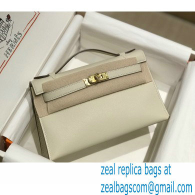 Hermes Mini Kelly 22 Pochette Bag White in Swift Leather with Gold Hardware