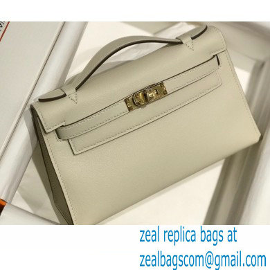 Hermes Mini Kelly 22 Pochette Bag White in Swift Leather with Gold Hardware - Click Image to Close