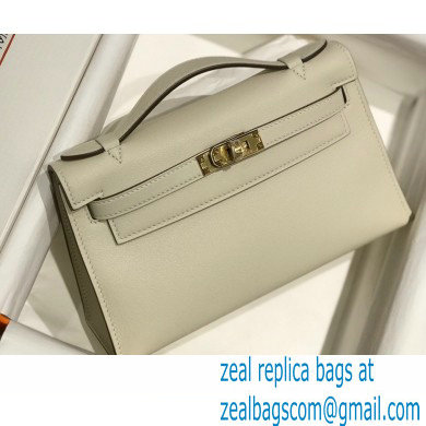 Hermes Mini Kelly 22 Pochette Bag White in Swift Leather with Gold Hardware