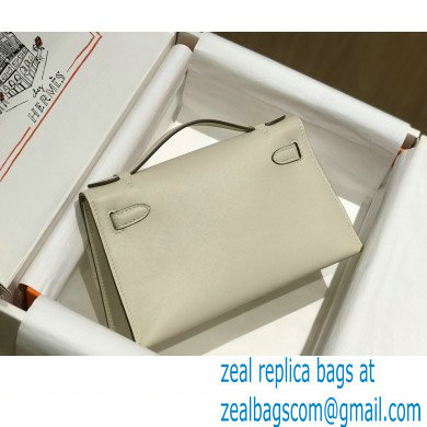 Hermes Mini Kelly 22 Pochette Bag White in Swift Leather with Silver Hardware