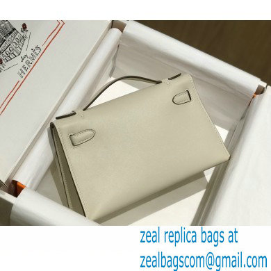 Hermes Mini Kelly 22 Pochette Bag White in Swift Leather with Silver Hardware - Click Image to Close