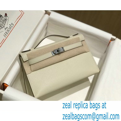 Hermes Mini Kelly 22 Pochette Bag White in Swift Leather with Silver Hardware - Click Image to Close