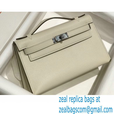 Hermes Mini Kelly 22 Pochette Bag White in Swift Leather with Silver Hardware - Click Image to Close