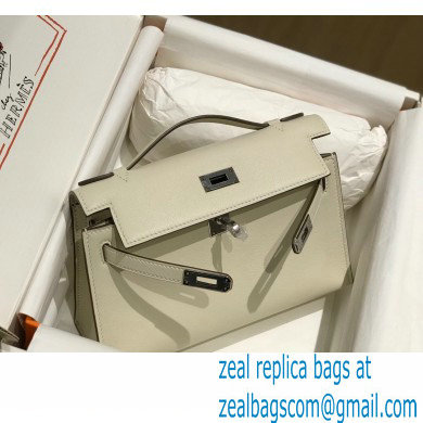 Hermes Mini Kelly 22 Pochette Bag White in Swift Leather with Silver Hardware - Click Image to Close