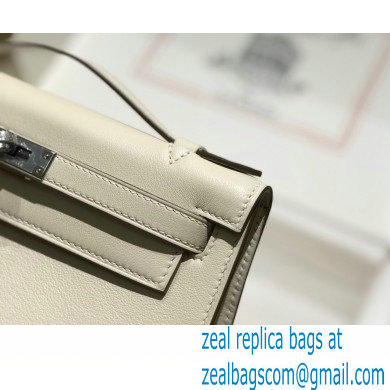 Hermes Mini Kelly 22 Pochette Bag White in Swift Leather with Silver Hardware - Click Image to Close