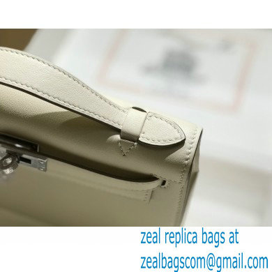Hermes Mini Kelly 22 Pochette Bag White in Swift Leather with Silver Hardware - Click Image to Close