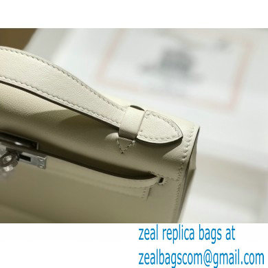 Hermes Mini Kelly 22 Pochette Bag White in Swift Leather with Silver Hardware