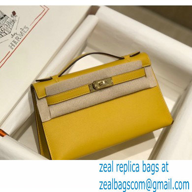 Hermes Mini Kelly 22 Pochette Bag Yellow in Swift Leather with Gold Hardware - Click Image to Close