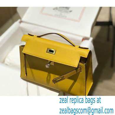 Hermes Mini Kelly 22 Pochette Bag Yellow in Swift Leather with Gold Hardware - Click Image to Close