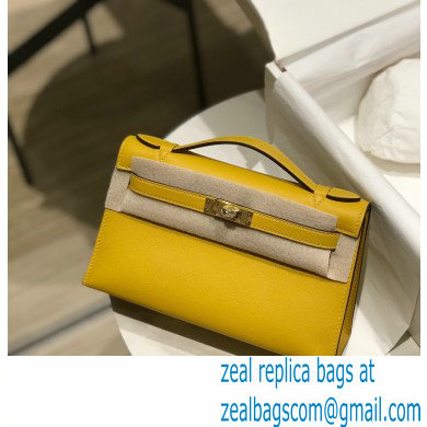 Hermes Mini Kelly 22 Pochette Bag Yellow in Swift Leather with Gold Hardware - Click Image to Close