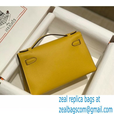 Hermes Mini Kelly 22 Pochette Bag Yellow in Swift Leather with Silver Hardware