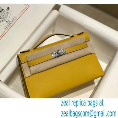 Hermes Mini Kelly 22 Pochette Bag Yellow in Swift Leather with Silver Hardware