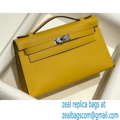 Hermes Mini Kelly 22 Pochette Bag Yellow in Swift Leather with Silver Hardware