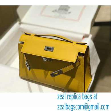 Hermes Mini Kelly 22 Pochette Bag Yellow in Swift Leather with Silver Hardware