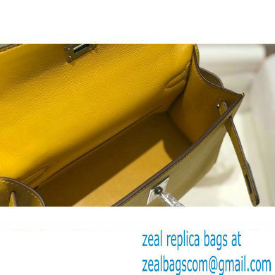 Hermes Mini Kelly 22 Pochette Bag Yellow in Swift Leather with Silver Hardware - Click Image to Close