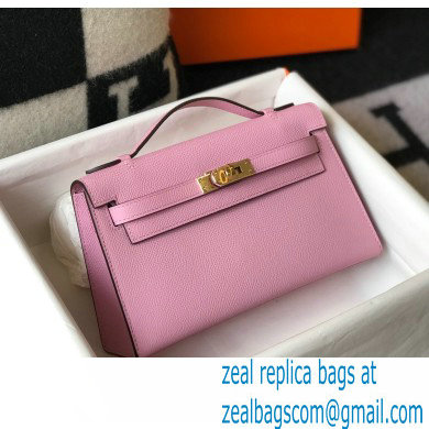 Hermes Mini Kelly 22 Pochette Bag mauve in epsom Leather with Gold Hardware