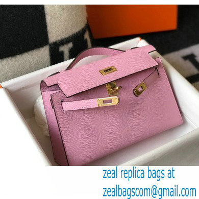 Hermes Mini Kelly 22 Pochette Bag mauve in epsom Leather with Gold Hardware