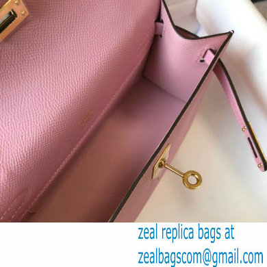 Hermes Mini Kelly 22 Pochette Bag mauve in epsom Leather with Gold Hardware