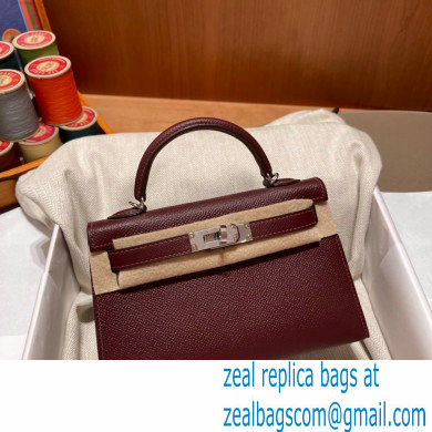 Hermes Mini Kelly II Handbag bordeaux original epsom leather