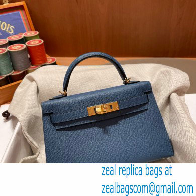 Hermes Mini Kelly II Handbag deep blue original epsom leather